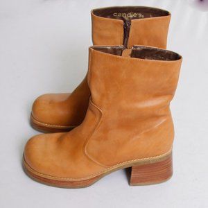 COPY - Vintage Candie's Boots Y2K 90's Chunky Block Heel Tan Leather 9